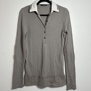 Brebis Noir Italy Collared Virgin Wool Long Sleeve Sweater Gray Womens Size 46 L